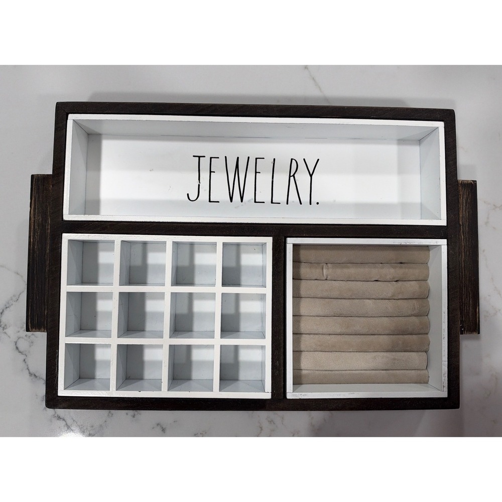 Rae Dunn Wooden Jewelry Organizer Tray Rustic Farmhouse Style